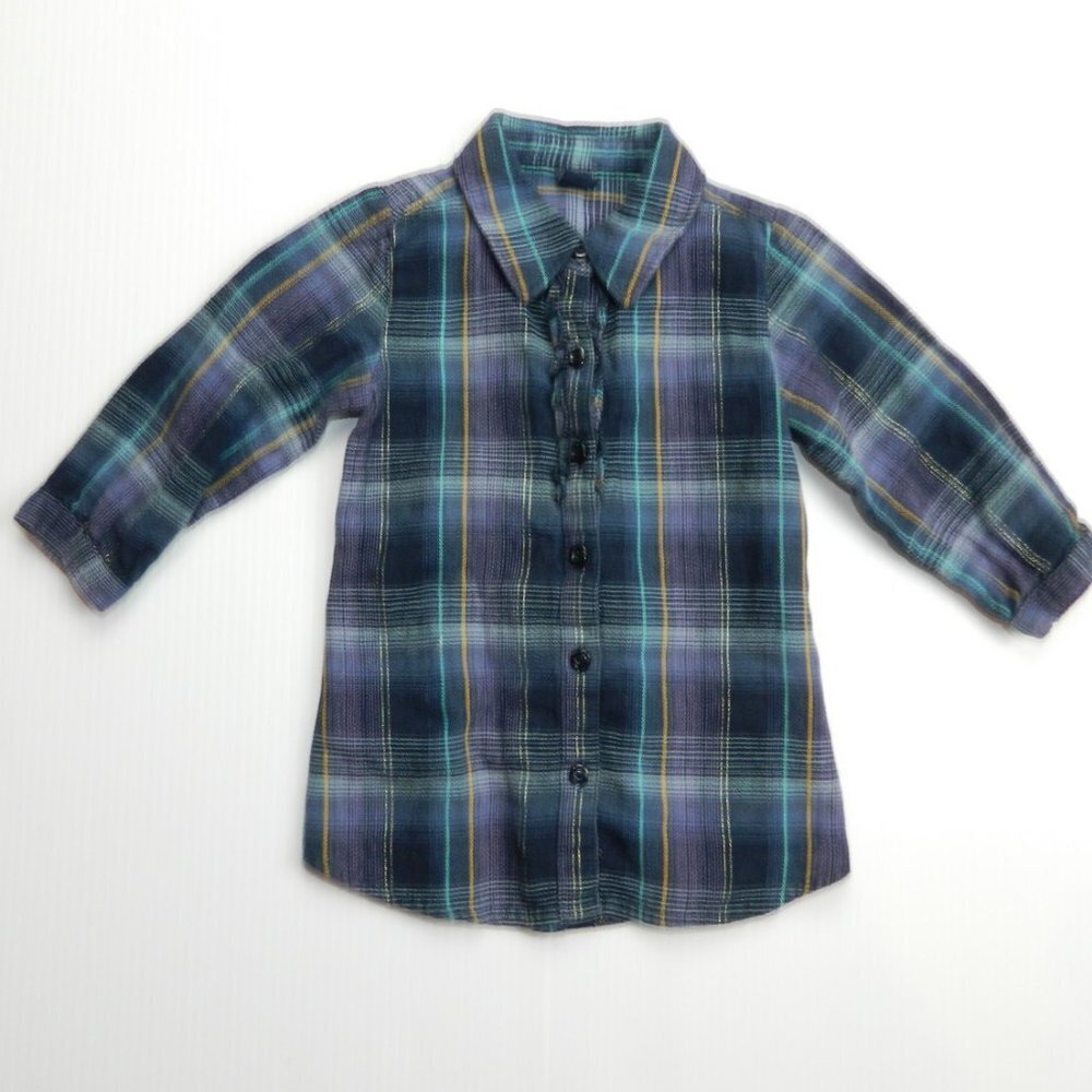 GAP Baby Girls 12-18 Months Blue Purple Gold Plaid Tunic Top Dress